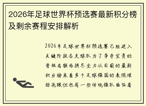 2026年足球世界杯预选赛最新积分榜及剩余赛程安排解析 2026年足球世界杯预选赛最新积分榜及剩余赛程安排解析